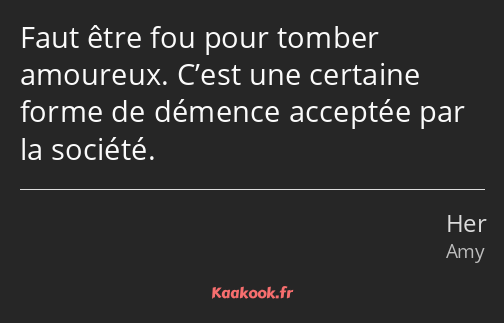 Faut être fou pour tomber amoureux. C’est une certaine forme de démence acceptée par la société.