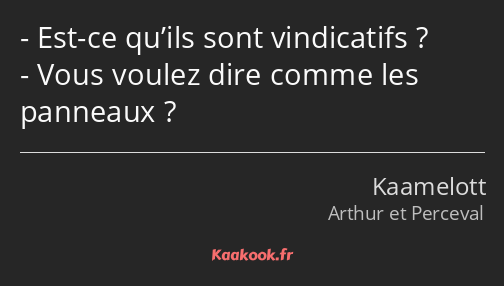 Est-ce qu’ils sont vindicatifs ? Vous voulez dire comme les panneaux ?