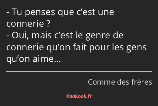 Tu penses que c’est une connerie ? Oui, mais c’est le genre de connerie qu’on fait pour les gens…