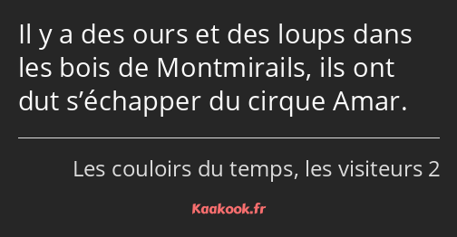 Il y a des ours et des loups dans les bois de Montmirails, ils ont dut s’échapper du cirque Amar.