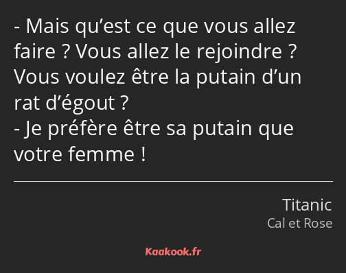 Mais qu’est ce que vous allez faire ? Vous allez le rejoindre ? Vous voulez être la putain d’un rat…