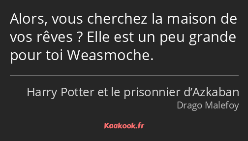 Alors, vous cherchez la maison de vos rêves ? Elle est un peu grande pour toi Weasmoche.