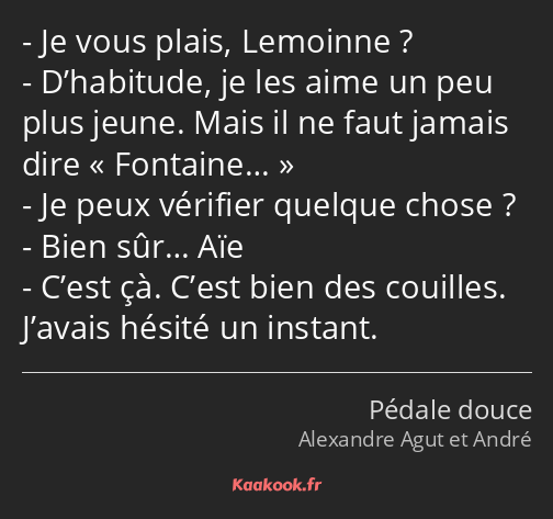 Je vous plais, Lemoinne ? D’habitude, je les aime un peu plus jeune. Mais il ne faut jamais dire…