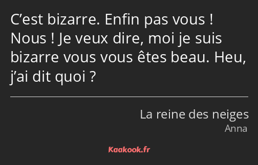 C’est bizarre. Enfin pas vous ! Nous ! Je veux dire, moi je suis bizarre vous vous êtes beau. Heu…