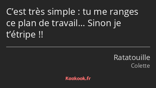 C’est très simple : tu me ranges ce plan de travail… Sinon je t’étripe !!