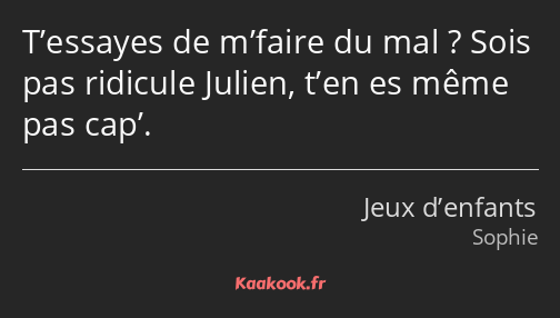 T’essayes de m’faire du mal ? Sois pas ridicule Julien, t’en es même pas cap’.