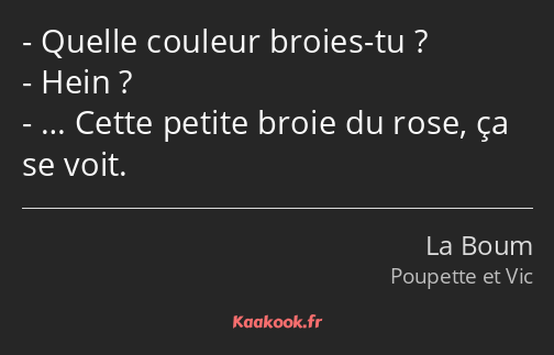 Quelle couleur broies-tu ? Hein ? … Cette petite broie du rose, ça se voit.