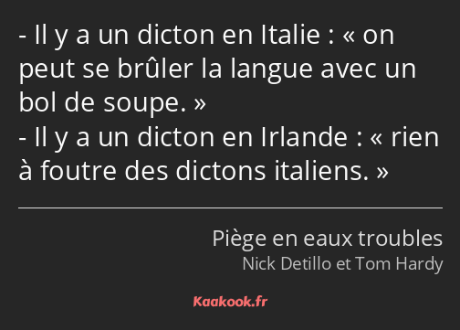 Il y a un dicton en Italie : on peut se brûler la langue avec un bol de soupe. Il y a un dicton en…