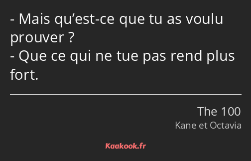 Mais qu’est-ce que tu as voulu prouver ? Que ce qui ne tue pas rend plus fort.