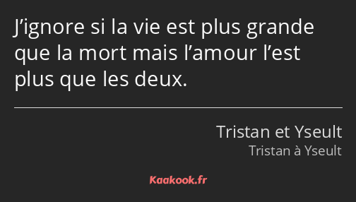 J’ignore si la vie est plus grande que la mort mais l’amour l’est plus que les deux.