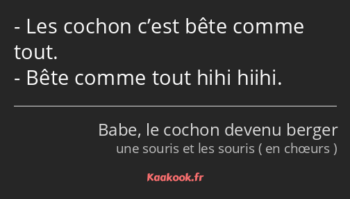 Les cochon c’est bête comme tout. Bête comme tout hihi hiihi.