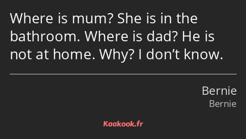 Where is mum? She is in the bathroom. Where is dad? He is not at home. Why? I don’t know.