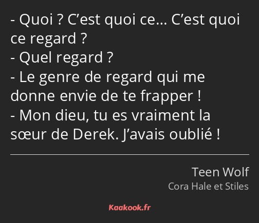 Quoi ? C’est quoi ce… C’est quoi ce regard ? Quel regard ? Le genre de regard qui me donne envie de…