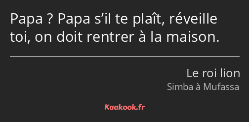 Papa ? Papa s’il te plaît, réveille toi, on doit rentrer à la maison.