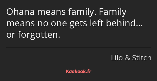 Ohana means family. Family means no one gets left behind… or forgotten.