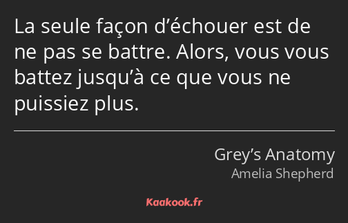 La seule façon d’échouer est de ne pas se battre. Alors, vous vous battez jusqu’à ce que vous ne…