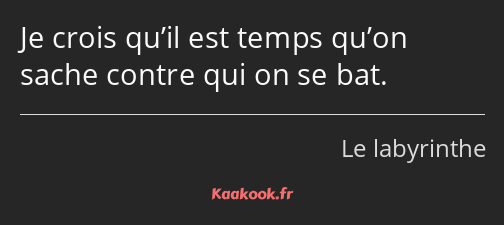 Je crois qu’il est temps qu’on sache contre qui on se bat.