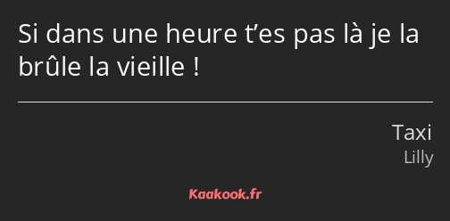 Si dans une heure t’es pas là je la brûle la vieille !