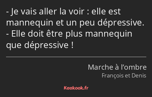 Je vais aller la voir : elle est mannequin et un peu dépressive. Elle doit être plus mannequin que…