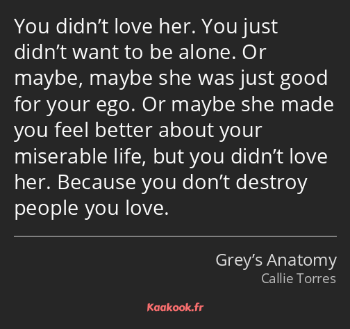 You didn’t love her. You just didn’t want to be alone. Or maybe, maybe she was just good for your…