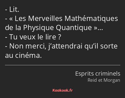 Lit. Les Merveilles Mathématiques de la Physique Quantique… Tu veux le lire ? Non merci…