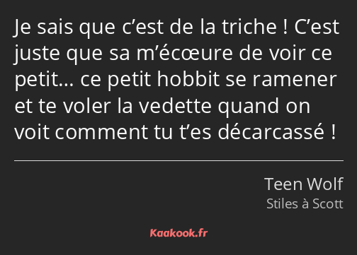 Je sais que c’est de la triche ! C’est juste que sa m’écœure de voir ce petit… ce petit hobbit se…