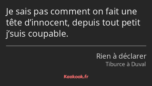 Je sais pas comment on fait une tête d’innocent, depuis tout petit j’suis coupable.