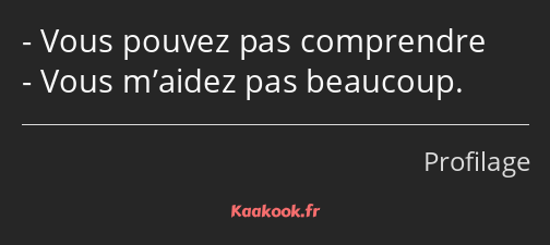 Vous pouvez pas comprendre Vous m’aidez pas beaucoup.