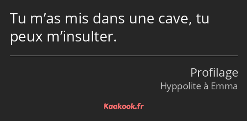 Tu m’as mis dans une cave, tu peux m’insulter.