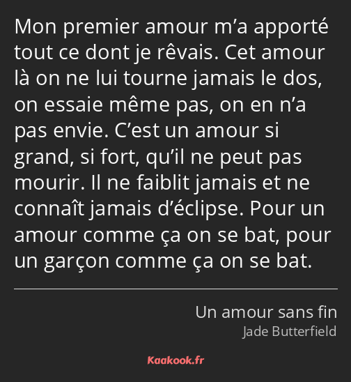 Mon premier amour m’a apporté tout ce dont je rêvais. Cet amour là on ne lui tourne jamais le dos…