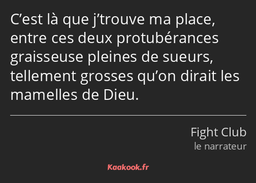 C’est là que j’trouve ma place, entre ces deux protubérances graisseuse pleines de sueurs…