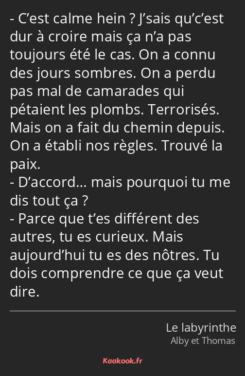 C’est calme hein ? J’sais qu’c’est dur à croire mais ça n’a pas toujours été le cas. On a connu des…