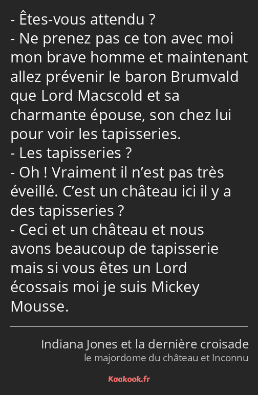 Êtes-vous attendu ? Ne prenez pas ce ton avec moi mon brave homme et maintenant allez prévenir le…