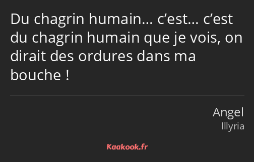 Du chagrin humain… c’est… c’est du chagrin humain que je vois, on dirait des ordures dans ma bouche…