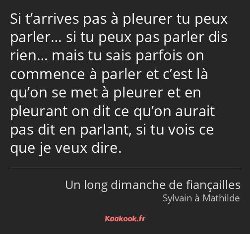 Si t’arrives pas à pleurer tu peux parler… si tu peux pas parler dis rien… mais tu sais parfois on…