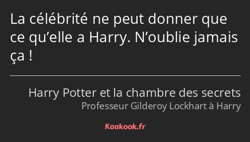 La célébrité ne peut donner que ce qu’elle a Harry. N’oublie jamais ça !