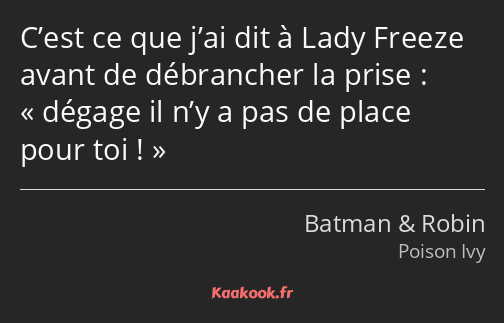 C’est ce que j’ai dit à Lady Freeze avant de débrancher la prise : dégage il n’y a pas de place…