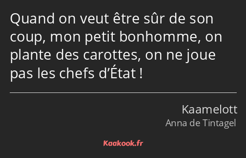 Quand on veut être sûr de son coup, mon petit bonhomme, on plante des carottes, on ne joue pas les…