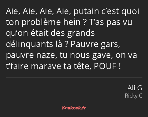 Aie, Aie, Aie, Aie, putain c’est quoi ton problème hein ? T’as pas vu qu’on était des grands…