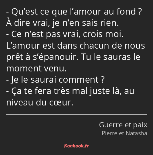 Qu’est ce que l’amour au fond ? À dire vrai, je n’en sais rien. Ce n’est pas vrai, crois moi…