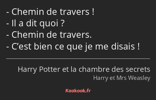 Chemin de travers ! Il a dit quoi ? Chemin de travers. C’est bien ce que je me disais !