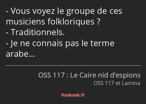 Vous voyez le groupe de ces musiciens folkloriques ? Traditionnels. Je ne connais pas le terme…