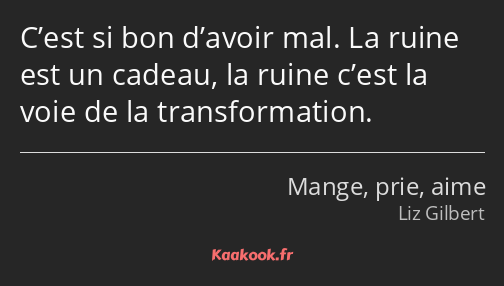 C’est si bon d’avoir mal. La ruine est un cadeau, la ruine c’est la voie de la transformation.