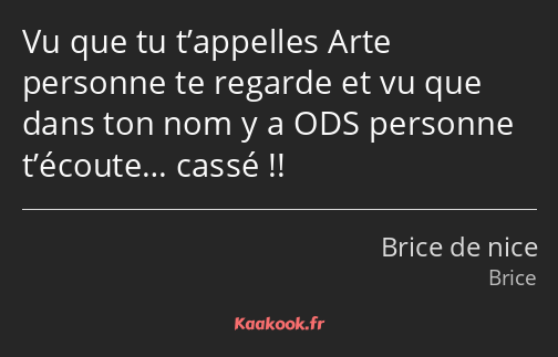 Vu que tu t’appelles Arte personne te regarde et vu que dans ton nom y a ODS personne t’écoute……