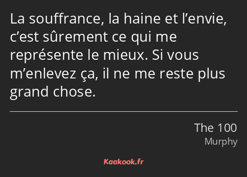 La souffrance, la haine et l’envie, c’est sûrement ce qui me représente le mieux. Si vous m’enlevez…