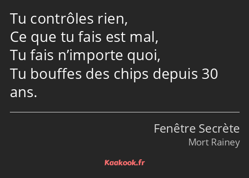 Tu contrôles rien, Ce que tu fais est mal, Tu fais n’importe quoi, Tu bouffes des chips depuis 30…