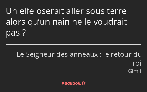 Un elfe oserait aller sous terre alors qu’un nain ne le voudrait pas ?