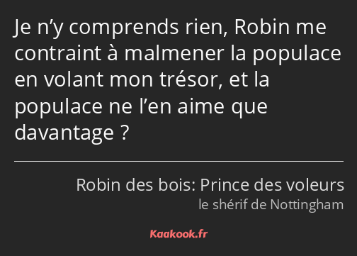 Je n’y comprends rien, Robin me contraint à malmener la populace en volant mon trésor, et la…