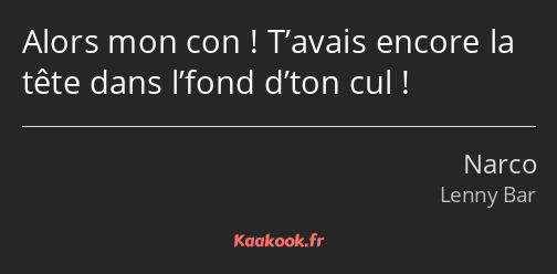 Alors mon con ! T’avais encore la tête dans l’fond d’ton cul !