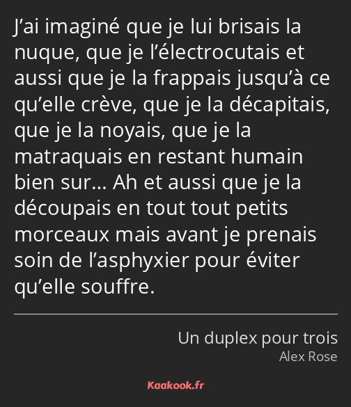 J’ai imaginé que je lui brisais la nuque, que je l’électrocutais et aussi que je la frappais…